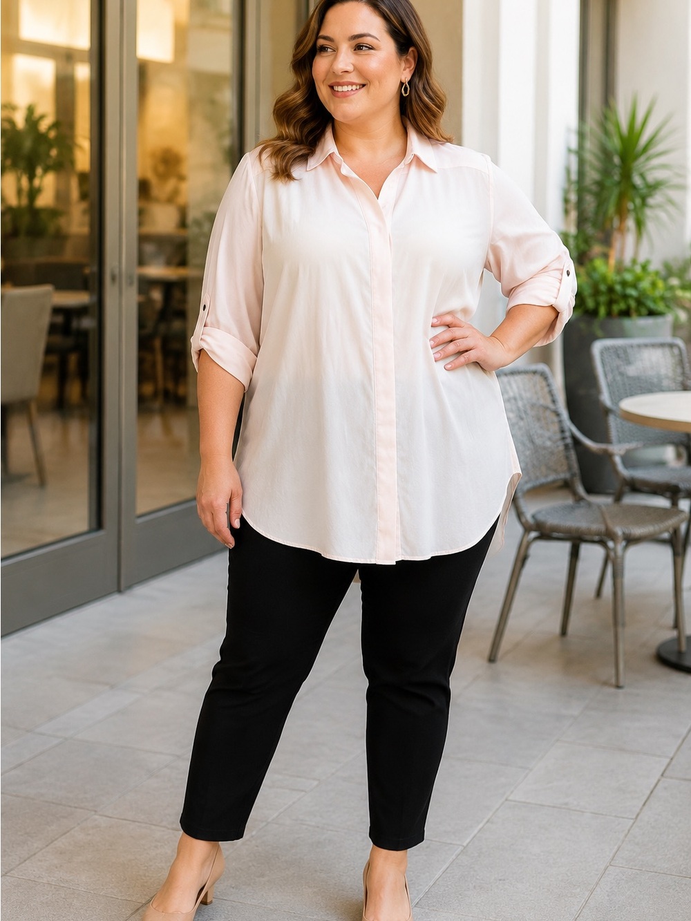 Mossimo Plus Pale Pink Button-Down Roll Sleeve Shirt